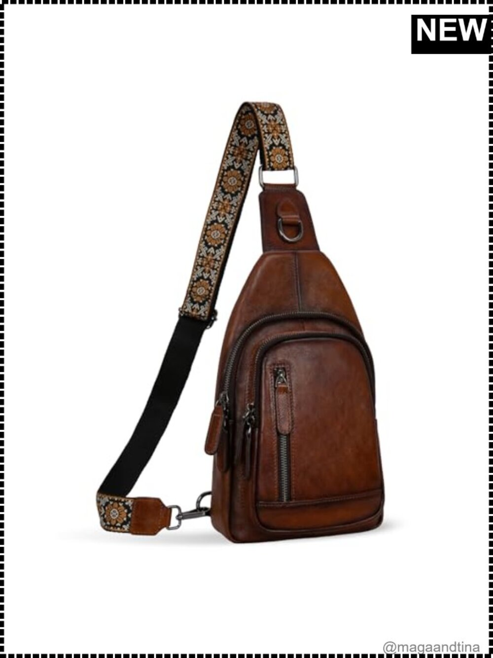 Leather Sling Bag Crossbody Purse Fanny Pack Chest Bag